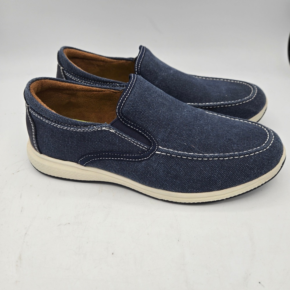 Florsheim Boys Navy Canvas Leather Nautical Slip On Loafers Comfortech 6.5 M
